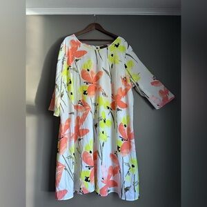 Lane Bryant Retro Floral Printed Chiffon Shift Midi Dress Plus Size 26/28 (4XL)